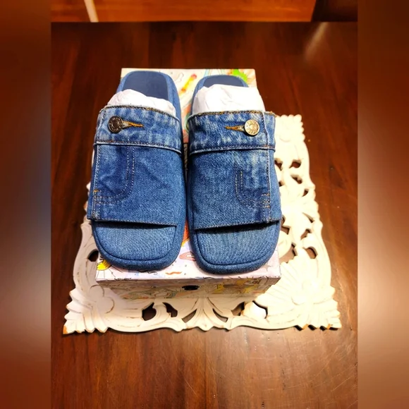 Jeffery Campbell Blue Sky Denim Slide Sandal Size